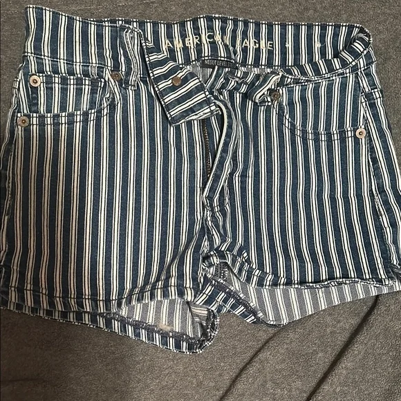American Eagle Striped Denim Shorts - Blue and White - Picture 1 of 2